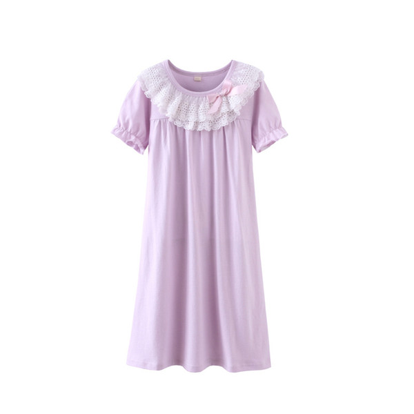 kids nightdress cotton short-sleeved summer new similar lace female baby pajamas home service home service