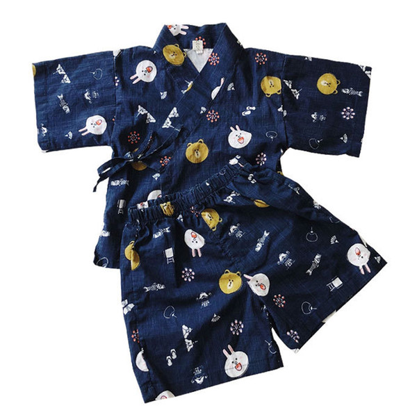 Kids Sleepwear Sets Summer Short Sleeve Kimono Linen Pyjamas Infantil Suit Children 2 Pcs Girls Boys Homewear Baby Nightwear J190522