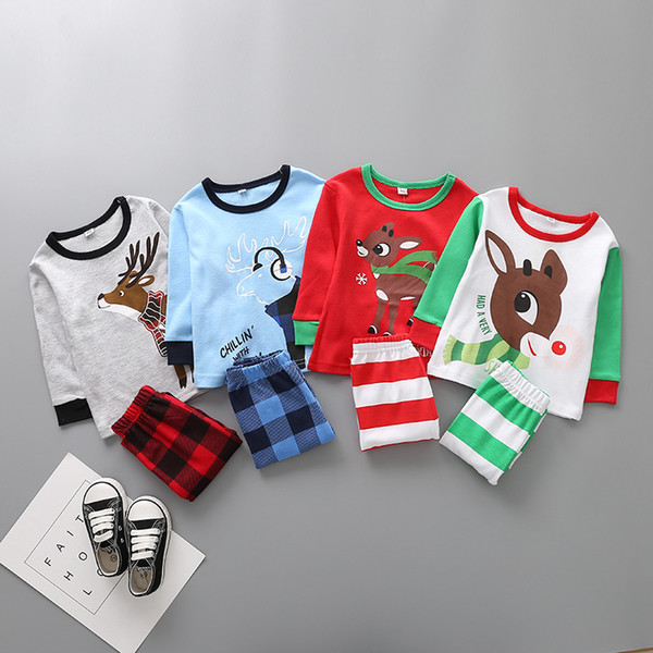 Kids Clothing Set Baby Christmas Pajamas Sets Xmas Pajamas Striped Santa Claus Suits Tops+Pants 2pcs/set Cartoon Outfits 15 Designs