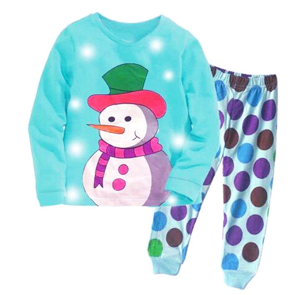 Children Christmas Snowman Suits Pajamas Girls boys Cotton cartoon Dot long Sleeve T-shirt+Pants 2pcs sets baby kids clothes B001