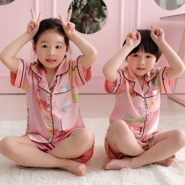 Girls Summer Thin Pajama Suit Children Silk Cotton Children's Suit Short-sleeved Home Wear Girls Sleepwear Kids Baby Loungewear