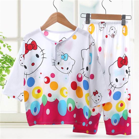 Summer Sleepwear Clothes Kids Cartoon Cat Pajamas Set Children Clothing Set Baby Girls Boys Cartoon Cotton Pajamas Kids Pajamas