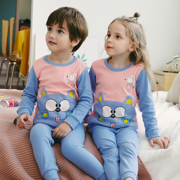 2019 New Baby Long Sleeve Pajamas Cotton Cartoon Children Pyjamas Clothing Sets Kids Clothes Suits Autumn Baby Girls Sleepwear