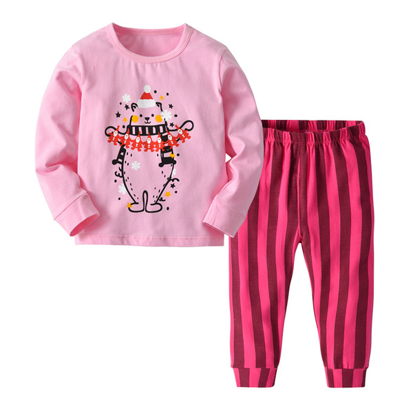 2020 Designer-Casual Children Girls Cotton Pajamas Set Unicorn Christmas Long Sleeve Toddler Baby Kids Tops +Pants Girls Clothes