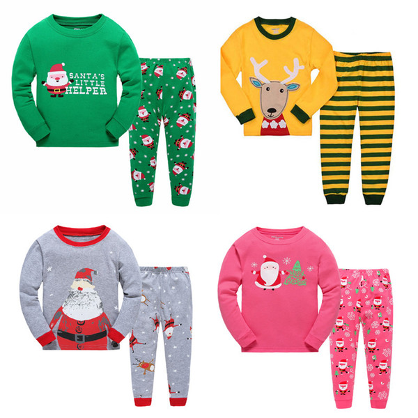 Long Sleeve Girls Boys Kids Cotton Christmas Pajama Suits Sleepwear Fashion For Christmas 2-7 Years 6 sets/lot