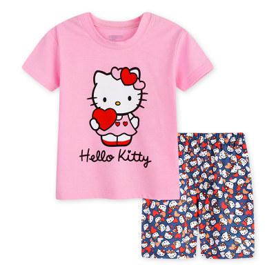 Lovely sports kids pajamas set girls short sleeve summer sleepwear clothing baby lovely pyjamas suit Free Shipping SP17