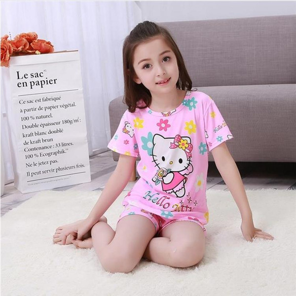 Summer short sleeved boy pyjamas girls cute cartoon home cloth big children's sleepwear set kids pajamas Children's pajamas set