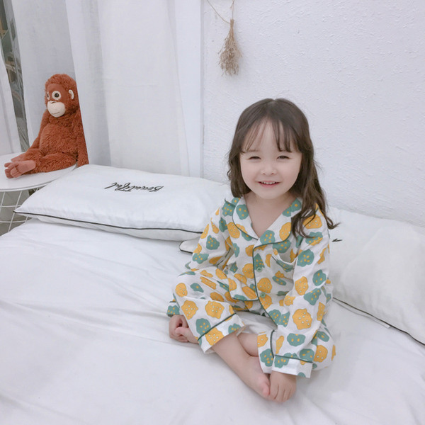 2-6T New Arrived Autumn 2019 Toddler Girls Pajamas Sets Printed Single-breasted Long Sleeve Tops+ Pants 2Pcs Set Girls Sleepwear