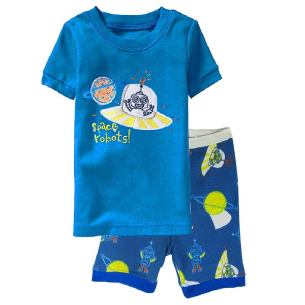 Space Robots Children Pajamas Sets Summer Short Pyjamas Boys clothes Pijama Suit Girls Sleepwear Nightgown Cotton T-Shirt Pants