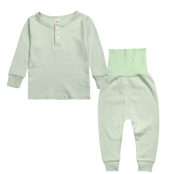 Solid colors Kids cotton pajamas 2pc sets long sleeve top+protecting belly high-waisted pants 5 colors for boys girls 1-7T