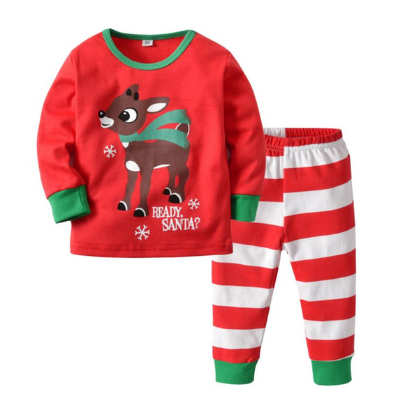 Children's home clothes children's CHRISTMAS PAJAMAS Set Boys' and girls' Red Printed Christmas deer striped pants two piece set