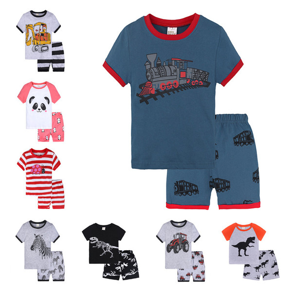 16Styles Summer Baby Boys Girls Pajamas Sets Cartoon Dinosaur Striped Printed T shirts+Pants 2pcs Set Kids Homewear Outfits Children Pajamas