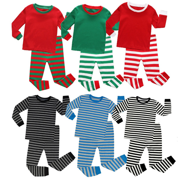 10 colors Baby Boy Girl Christmas Pajamas Suit Striped Cotton Nightdress Long sleeve Shirt + pants Kids Unisex Clothing 2 pcs/set LA170