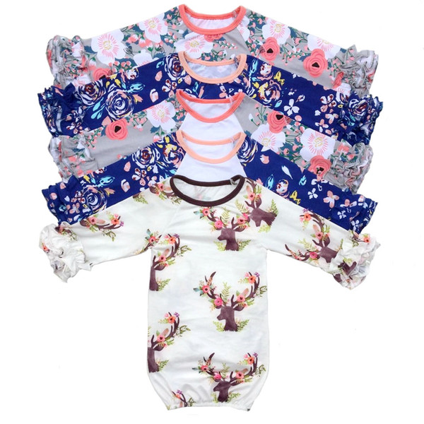 40 Colors Thanksgiving Christmas Ruffle long sleeves Sleeping Bags Infant Swaddling Baby Stripe Flower Deer Print Sleeping Bag tops C1998