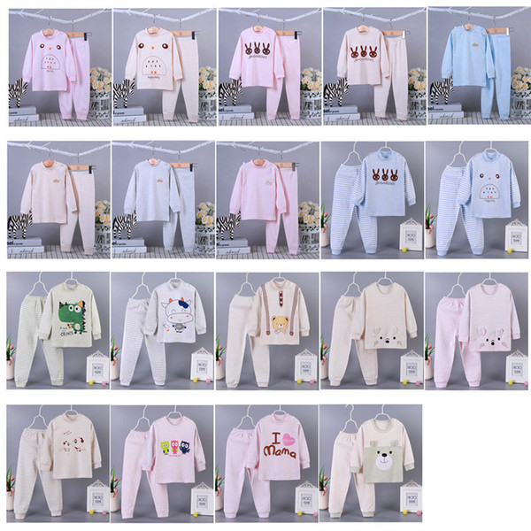 New Fashion Kids Home Clothing 2 piece Colored Cotton Underwear O-Neck Autumn Children Cotton Winter Children Long Johns Suit 19 Colors