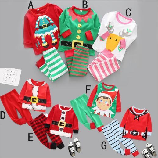 Elk Print Clothing Sets Sleepwear Kids Christmas Payamas Baby Xmas Autumn Pajamas Cotton Striped T-Shirt Pants Suits Nightwear Outfits C6403