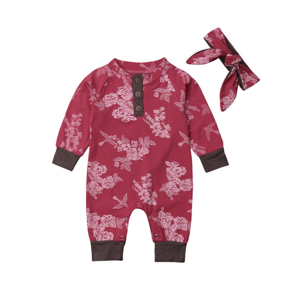 autumn Baby Girls Boys Jumpsuit Romper Long Sleeve Clothes Bodysuit with headband Cute Baby Clothing 0-24M