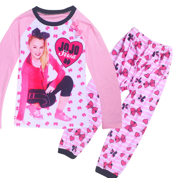 Children Set JOJO Pajamas 2pcs/Set Cartoon Girls Jojo Siwa Tracksuit Cute Pajamas outfits long-sleeved+pants Pajamas Suit