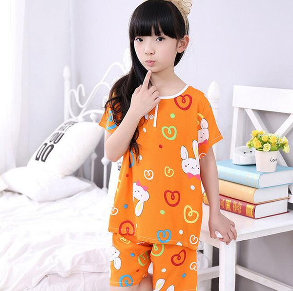 childen girl cotton short sleeves pajamas set summer pyjamas kids sleepwear nightwear lovely homewear for 4-7T free shipping