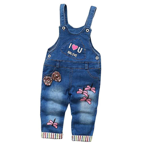 BibiCola 2017 Denim Overalls Baby Girls Pants Summer Spring Strap Pants Newborn Girls Jeans Cartoon Dragonfly Infant Belt Pants