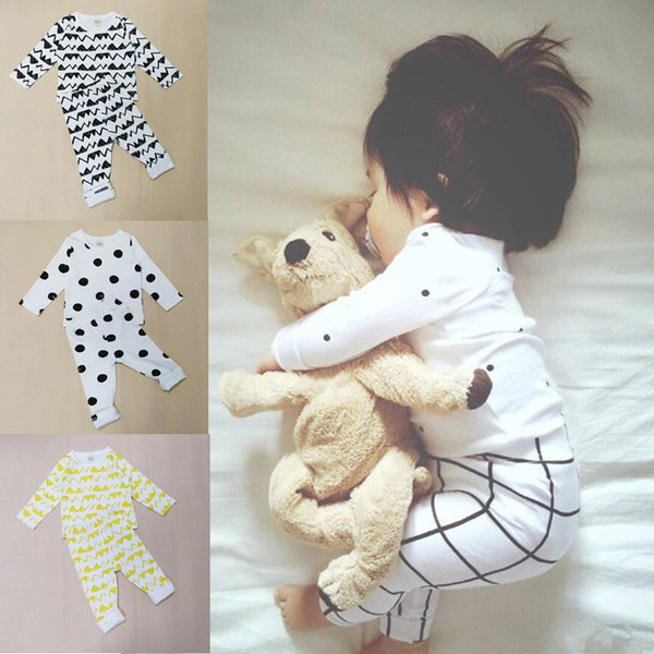 2016 children ins pajamas cotton long sleeve dot tops trousers autumn and winter wave homewear suit Children Baby Boys Girls Clothing