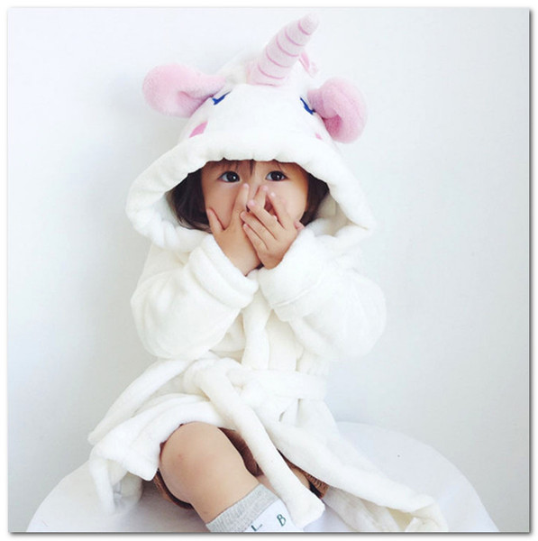 Baby Girls nightgowns INS toddler kids unicorn hooded belt sleepwear Fashion New winter children boys cartoon pajamas C5790