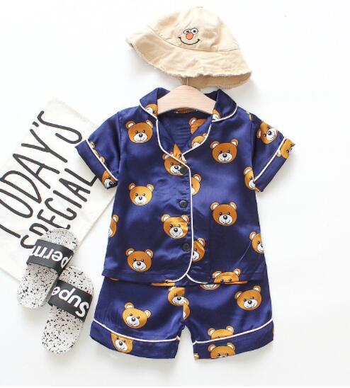 Childrens Pajamas Sets Boys Girls Cartoon Bear Home Wear Kids Two-Piece Set Short-Sleeved +Shorts Suit Child Home Clothes