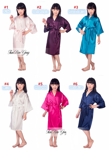 8 Colors 2-10years Kids Pajamas Satin Rayon Solid Kimono Robe Bathrobe Children Nightgown For Spa Party Birthday K417