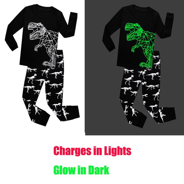 Spring Autumn Children Glow in the Dark Pajamas Sets Kids Dinosaur Pajamas Kids Pijama Dragon Sleepwear Baby