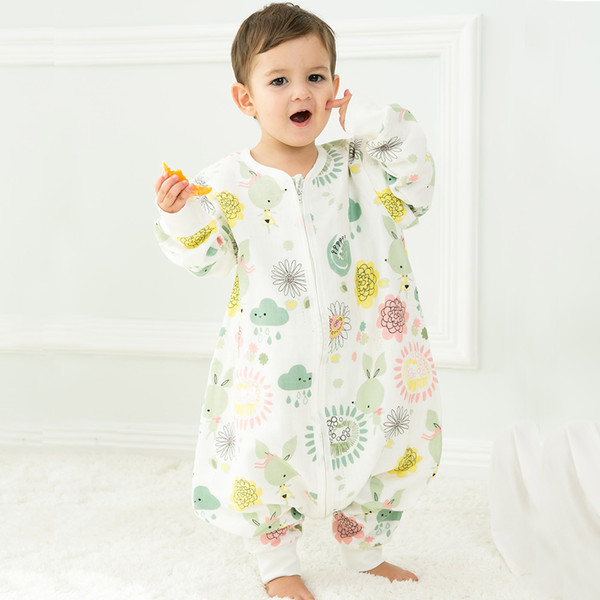 Baby Sleeping Bag Muslin Pure Cotton Comfortable Sleep Sack Cute Cartoon Pattern Detachable Sleeves Sleep Bag Anti Kick Quilt
