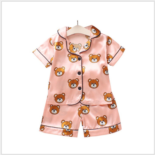 2019 New Summer Children's Pajamas Sets Boys Girls Cartoon Bear Home Wear Kids Two-Piece Set Short-Sleeved Suit Child Home Clothes Retail