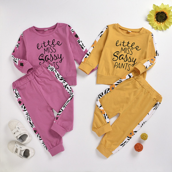 2 Color Children Boys Girls sunflower letter printed Pajamas sets kids long sleeves top + pants 2pcs/set outfits kids clothes M908