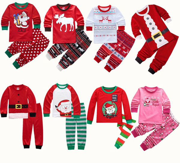 2020 Baby Christmas Pajamas Children Elk Deer Santa Claus Printed Outfits Long Sleeves Top+pant 2pcs/sets Outfits Kids Clothing sets M247