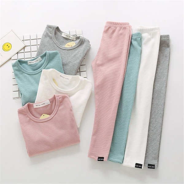 2 3 4 5 6 Years Kids Pajamas Sets 2019 Spring Solid Homewear Toddler Boys Girl Cotton Long Sleeve Nightwear 2pcs Baby Sleepwear T191016