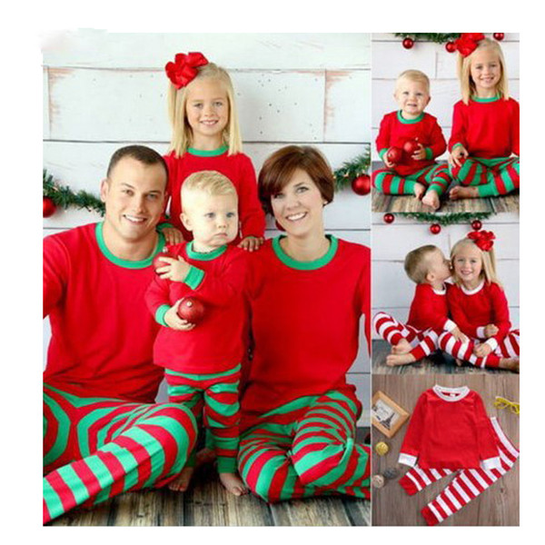 Best Deal Kids Adult Family Matching Christmas Deer Striped Pajamas Sleepwear Nightwear Pyjamas bedgown sleepcoat nighty 3 colors