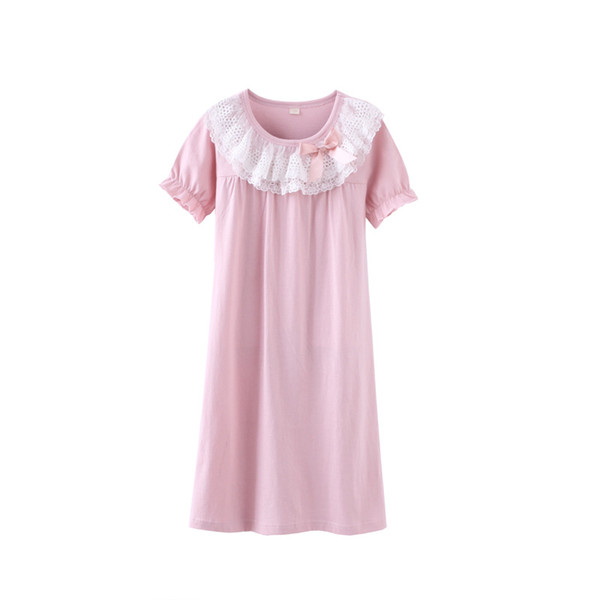 Girls nightdress cotton short-sleeved summer new similar lace female baby pajamas home service home service