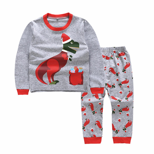 Baby Boy Christmas Dinosaur Pajamas Clothing Set children Cotton Cartoon Outfit Long Sleeve T-shirt+ trousers 2pcs Suits Kids Clothes