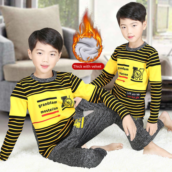 2-piece Children's Clothing Thermal Underwear Autumn and Winter Plus Velvet Thick Pajamas Bottoming Shirt Pants Boys Home Clothing