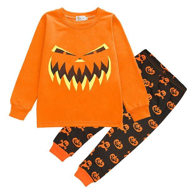 Boy girl Halloween Pumpkin Pajamas sets 2018 New Children Cotton cartoon long sleeve T-shirt + Pants 2pcs Suits B001