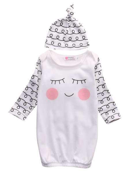 2019 Hot Cut Newborn Baby Clothes Sleepy Eyes and Rosy Cheeks Baby Gown Hat Infant Newborn Coming Home Sleepwear Sleeping Bags