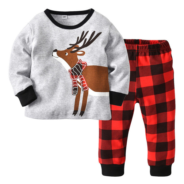 2020Christmas Kids Baby Pajamas Set Elk Deer Pajama Striped Plaid Trousers Sets Children Boys Gilrs Pyjama Santa Claus Sleepwear Home Outfit