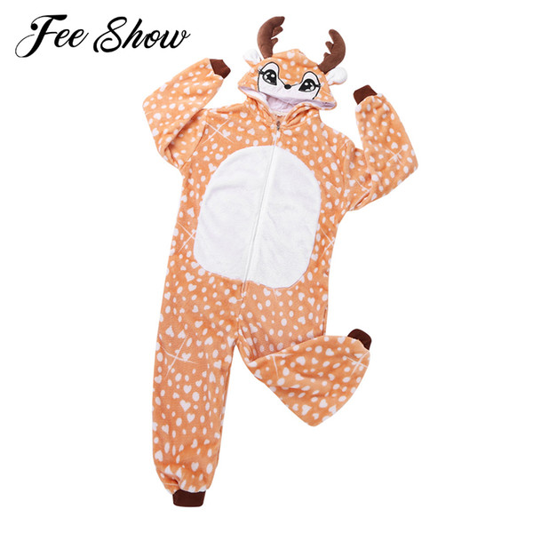 Kids Boys Girls Cute Animal Deer Hooded Blanket Pajamas Sleepwear Christmas Cosplay Costume Christmas Deer Nightwear Pyjamas