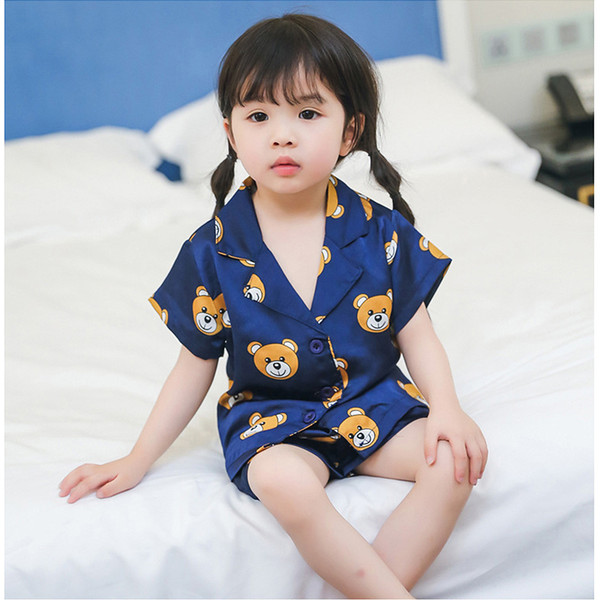 Summer baby sleepwear girls pajama set boys sleepwear kids nightwear children home clothes toddler cartoon bear print 2 to 7 yrs