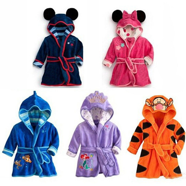 Cartoon Children's Bathrobes Kids Robe Flannel Child Boys Girls Robes Lovely Animal Hooded Bath Robes Long Sleeve Baby Bathrobe