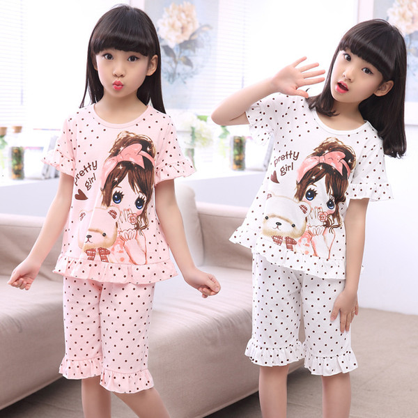 Summer Children's Sleepwear Cotton Short-sleeves Shirt and Pant Suit Girls Family Pajamas Kids 3-12T Pyjamas Children CostumesMX190919