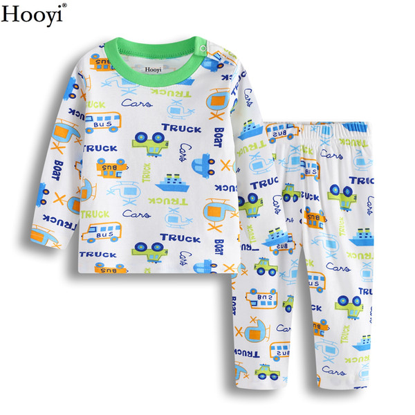 Hooyi Green Trucks Baby Boys Pajamas Clothes Set Children Sleep Sets Baby Sleepwear 100% Cotton Cartoon Bebe Clothing Nightgown 0-24Months