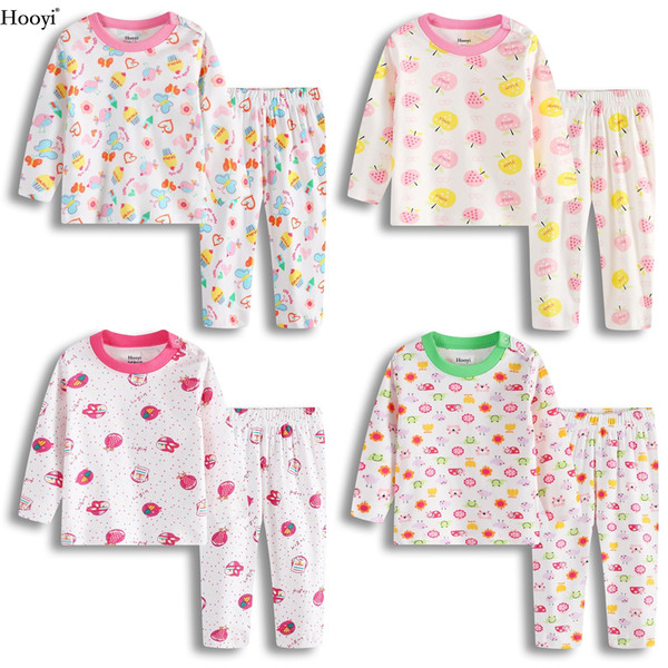 Hooyi 2018 Baby Girls Clothes Sets Children Pajamas Suits Long T-Shirt + Pant Clothing Sping Autumn Baby Sleepwear Top Quality Soft Tees