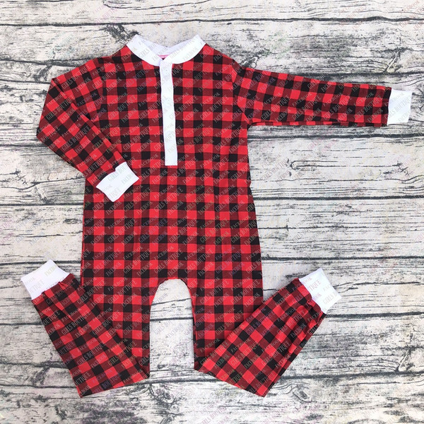 Fall/Winter kids Christmas pajamas with the flap on the butt gilrs plaid one piece children holiday boutique red and black checkers pajamas