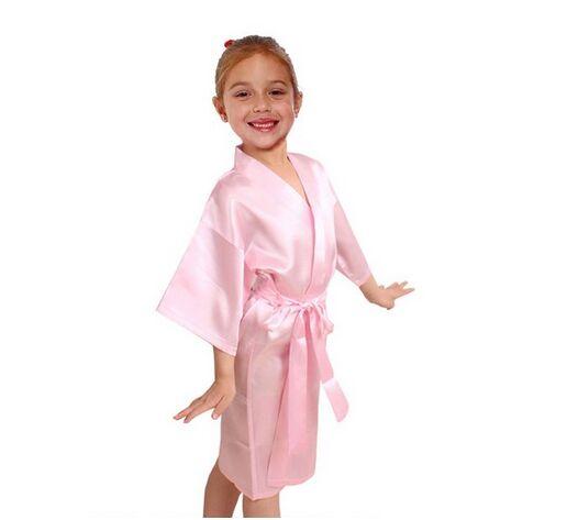 Kids Satin Rayon Solid Kimono Robe Bathrobe Children Nightgown For Spa Party Wedding Birthday