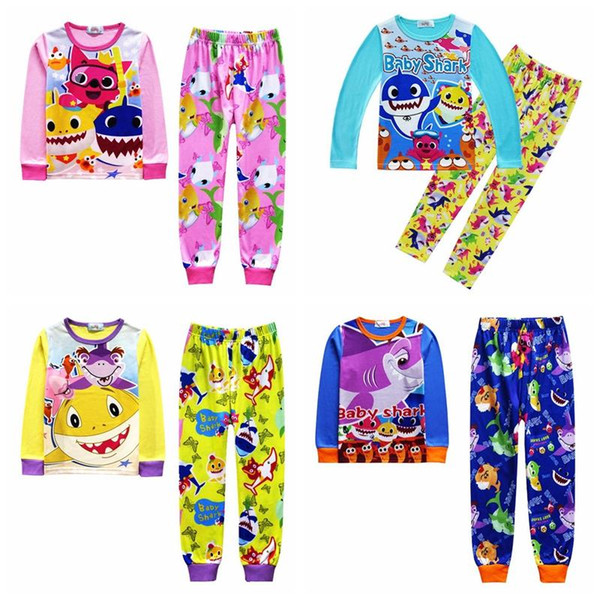 Children Autumn Winter Clothing Sets Baby Shark Long Sleeve Letter Printed Animal Cartoon Tops+Pants 2pcs Outfits Cute Pajamas Sets MMA1391